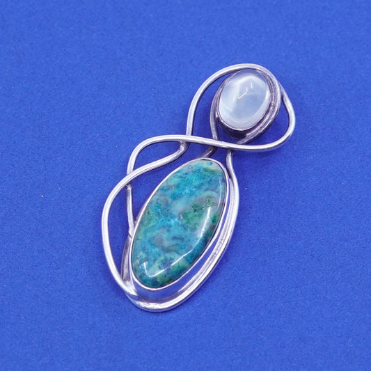 Native American navajo Sterling 925 silver handmade carico pendant turquoise