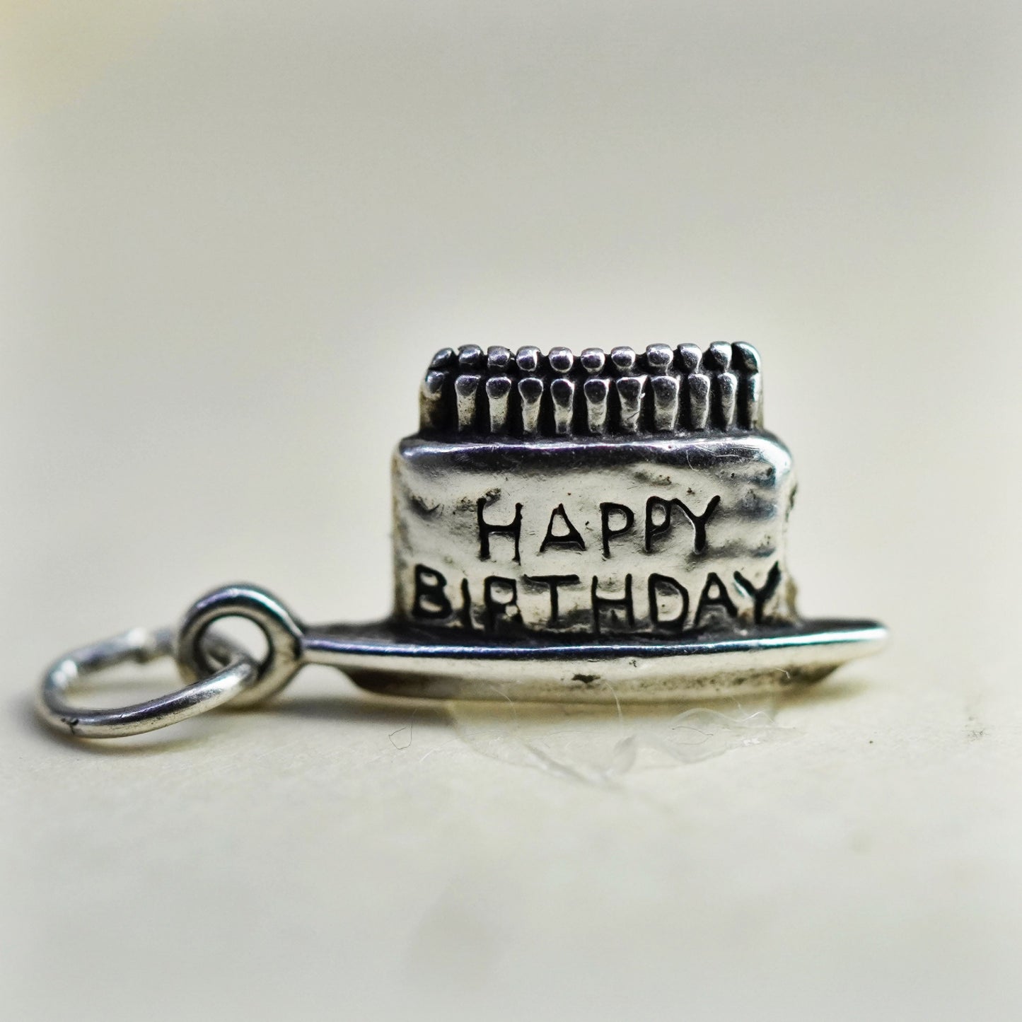 Vintage Sterling silver handmade pendant, 925 happy birthday charm