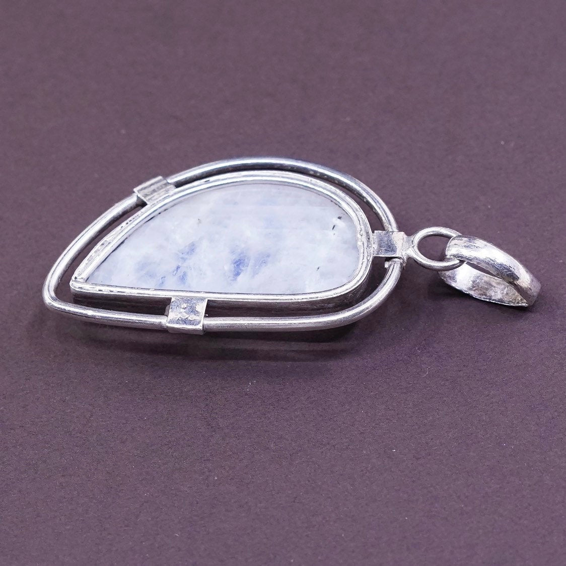 vtg Sterling Silver Handmade Pendant, solid 925 silver with moonstone