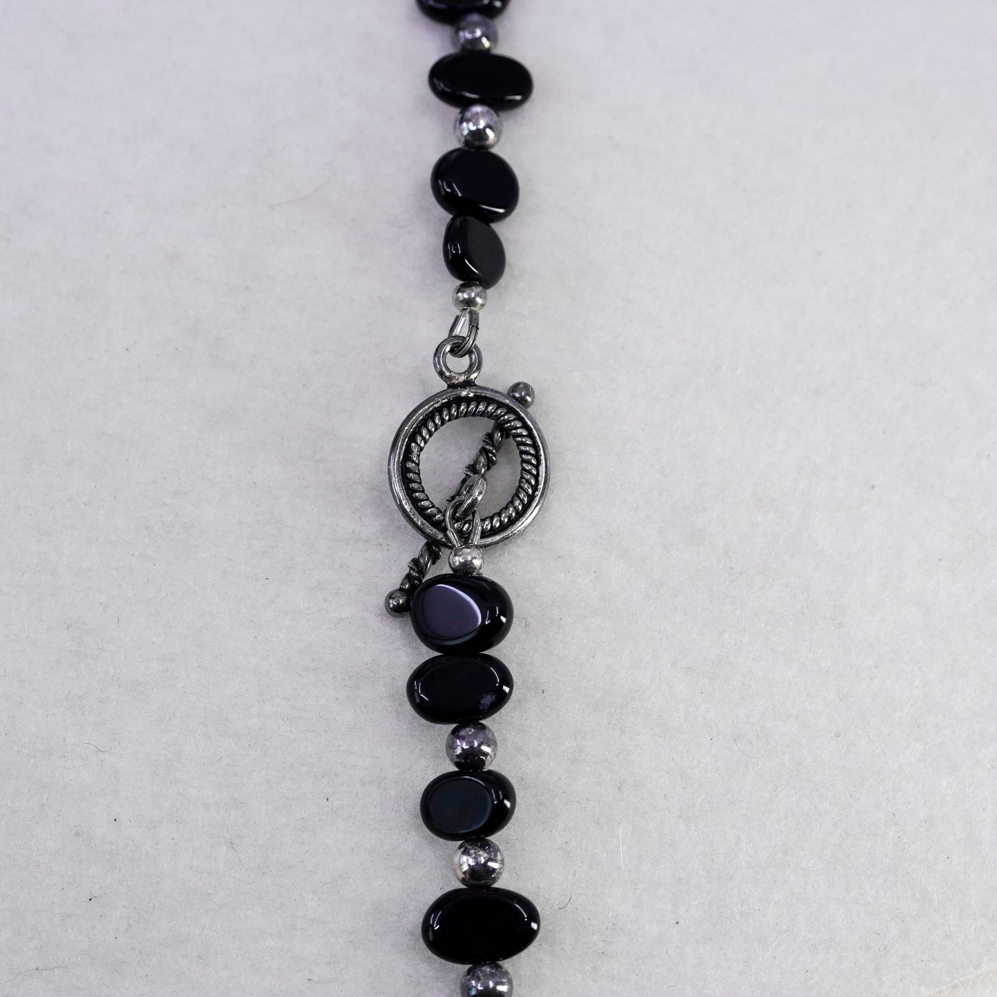 18”, Sterling 925 silver handmade obsidian chain necklace with toggle closure