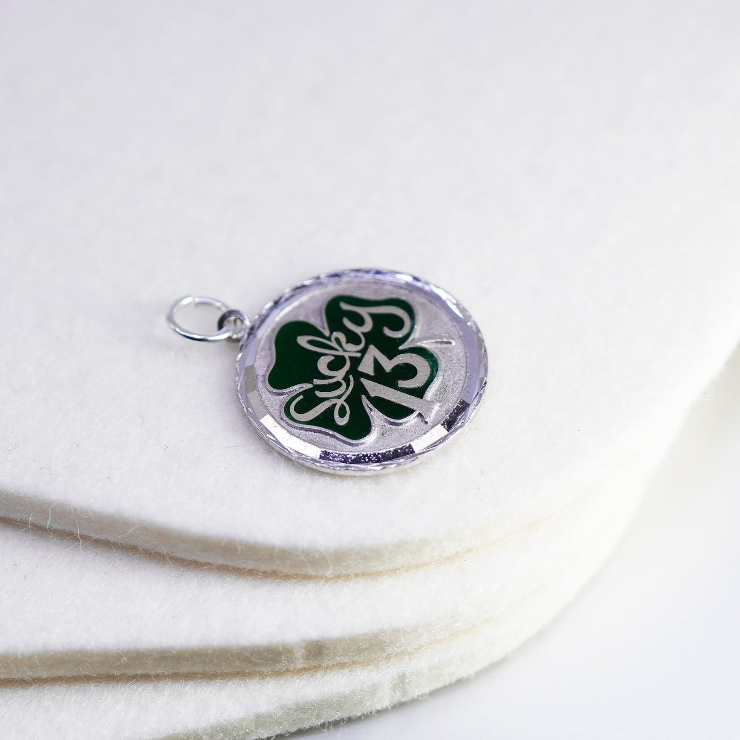 Vintage Sterling 925 silver green enamel lucky four leaves clover charm pendant