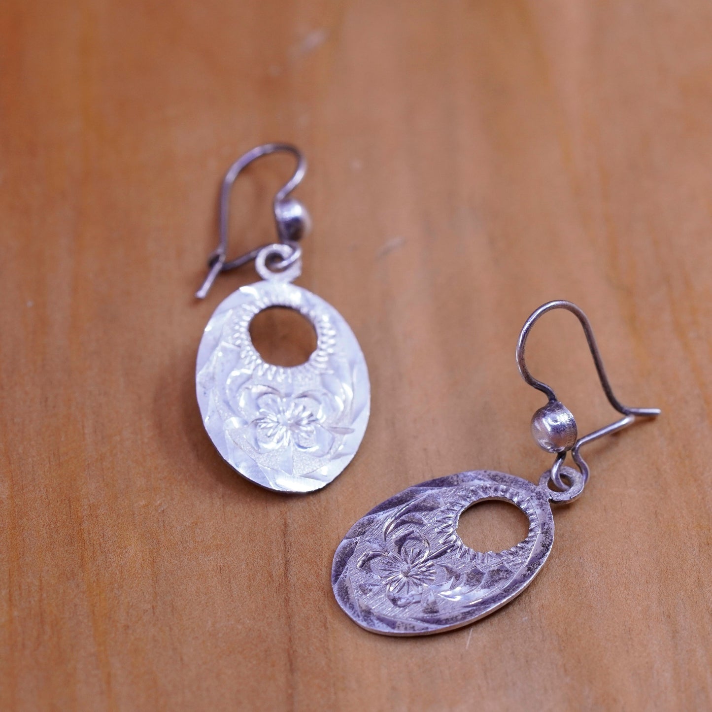 Vintage Sterling 925 silver handmade earrings, textured teardrop drops