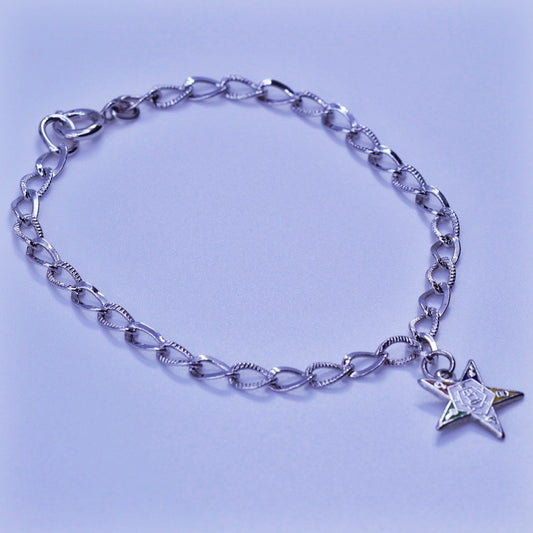 6.75”, Sterling 925 silver handmade bracelet, men’s curb chain with star charm