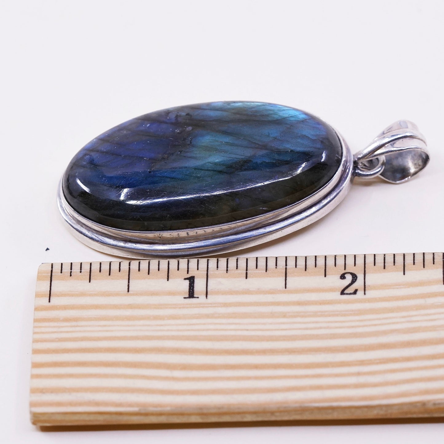 vtg Sterling silver handmade slide pendant, Mexican 925 w/ huge labradorite