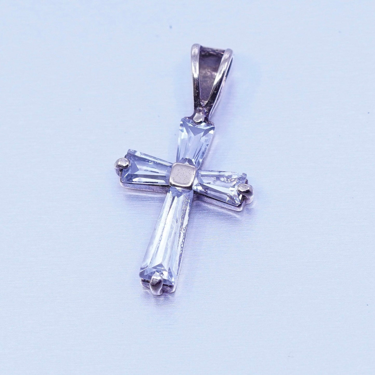 antique vermeil gold over sterling 925 silver cross pendant with Cz