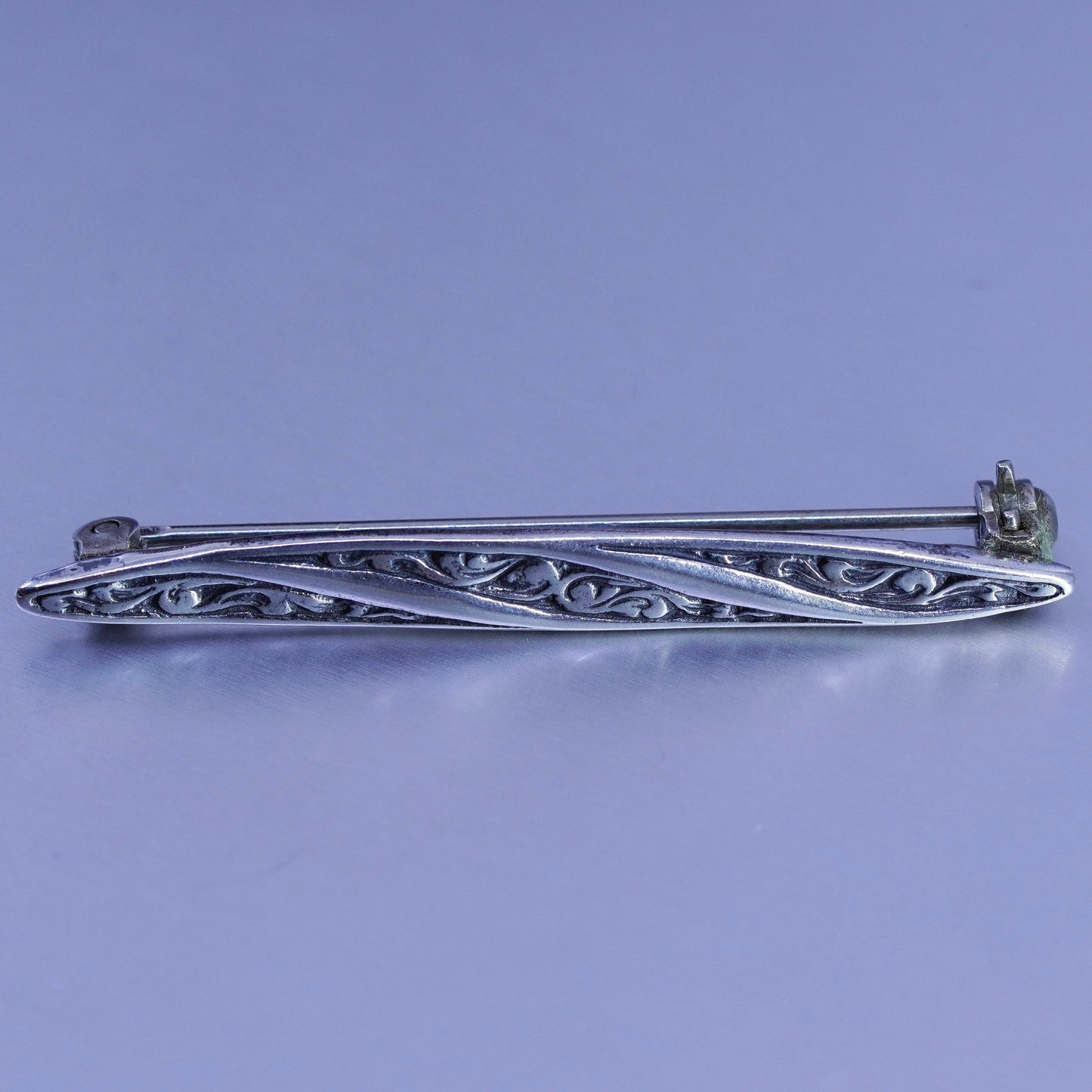 Vintage Sterling 925 silver handmade brooch, textured bar pin with beads