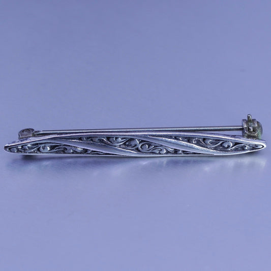 Vintage Sterling 925 silver handmade brooch, textured bar pin with beads