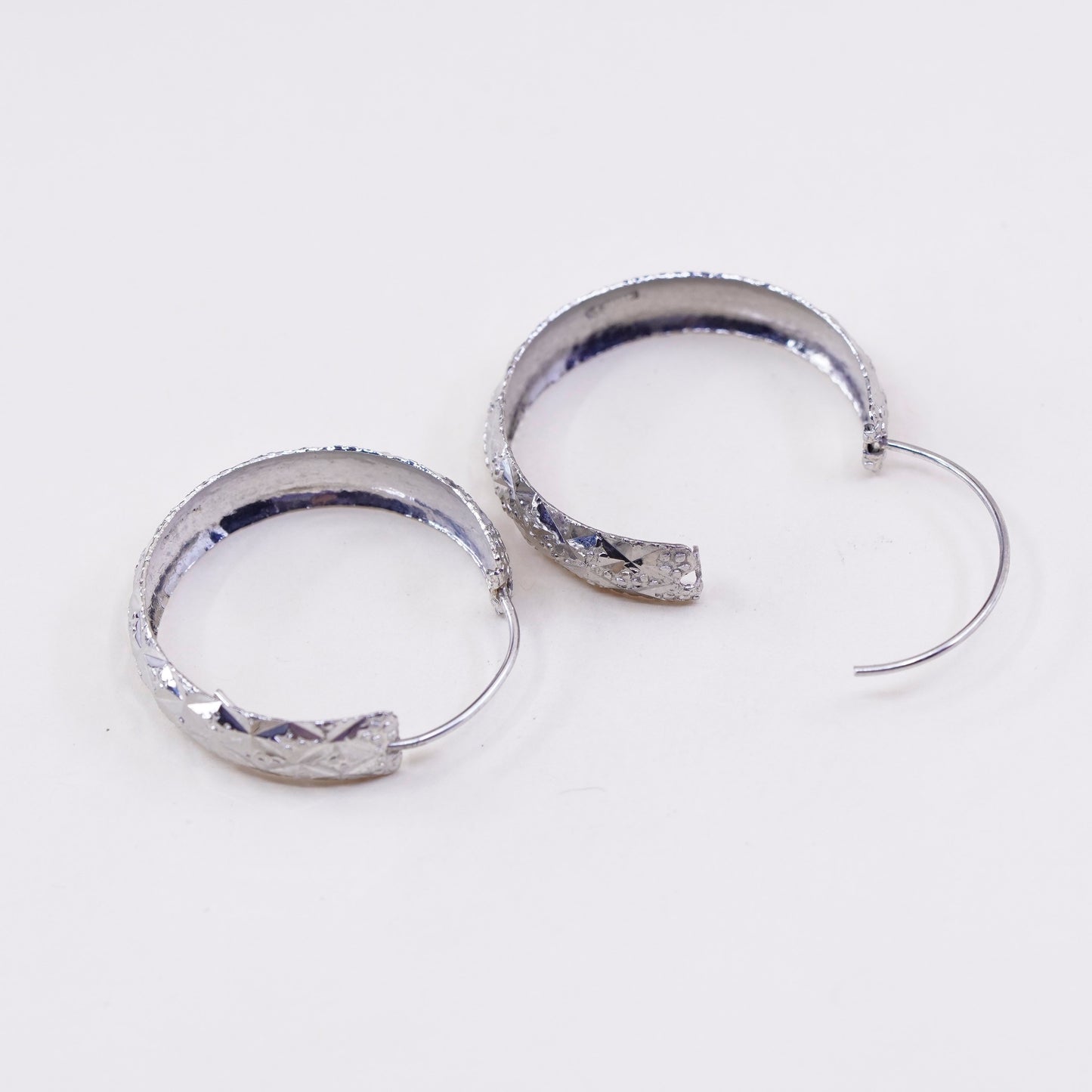 1.25”, Vintage sterling silver loop earrings, textured primitive hoops
