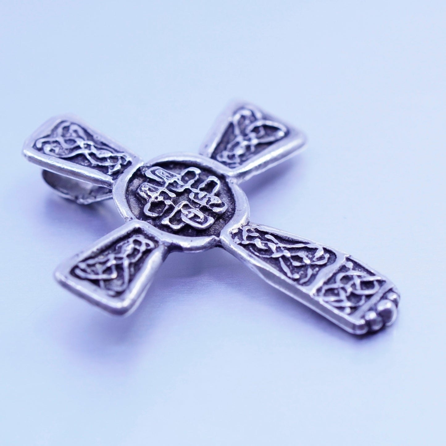 Antique silver tone handmade charm, 925 cross pendant