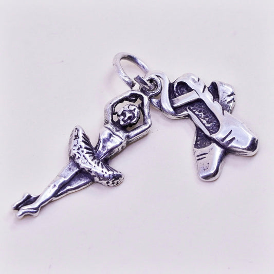 Vintage sterling silver ballerina girl shoes charms, 925 pendant