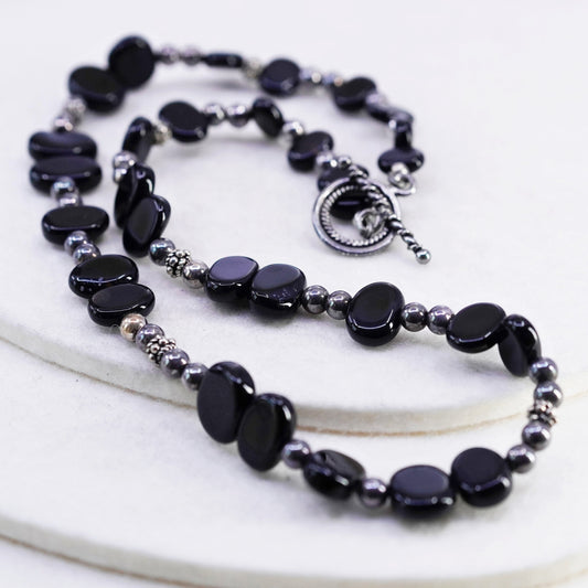 18”, Sterling 925 silver handmade obsidian chain necklace with toggle closure