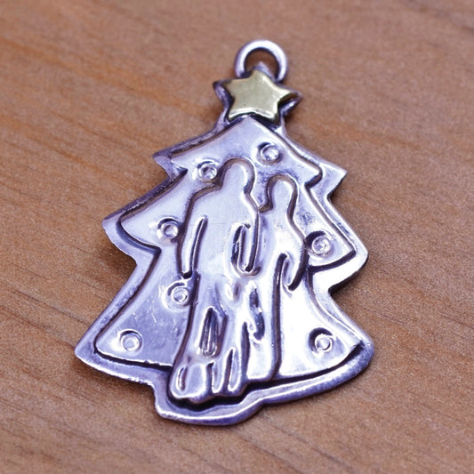 Vintage far fetched Sterling silver handmade charm, 925 Christmas tree family