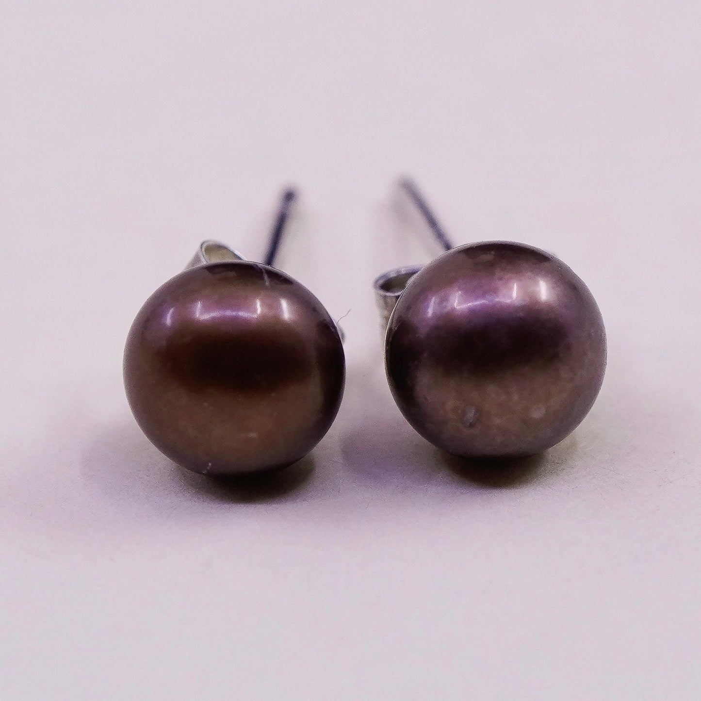 Vintage sterling silver earrings, 925 studs with brown pearl