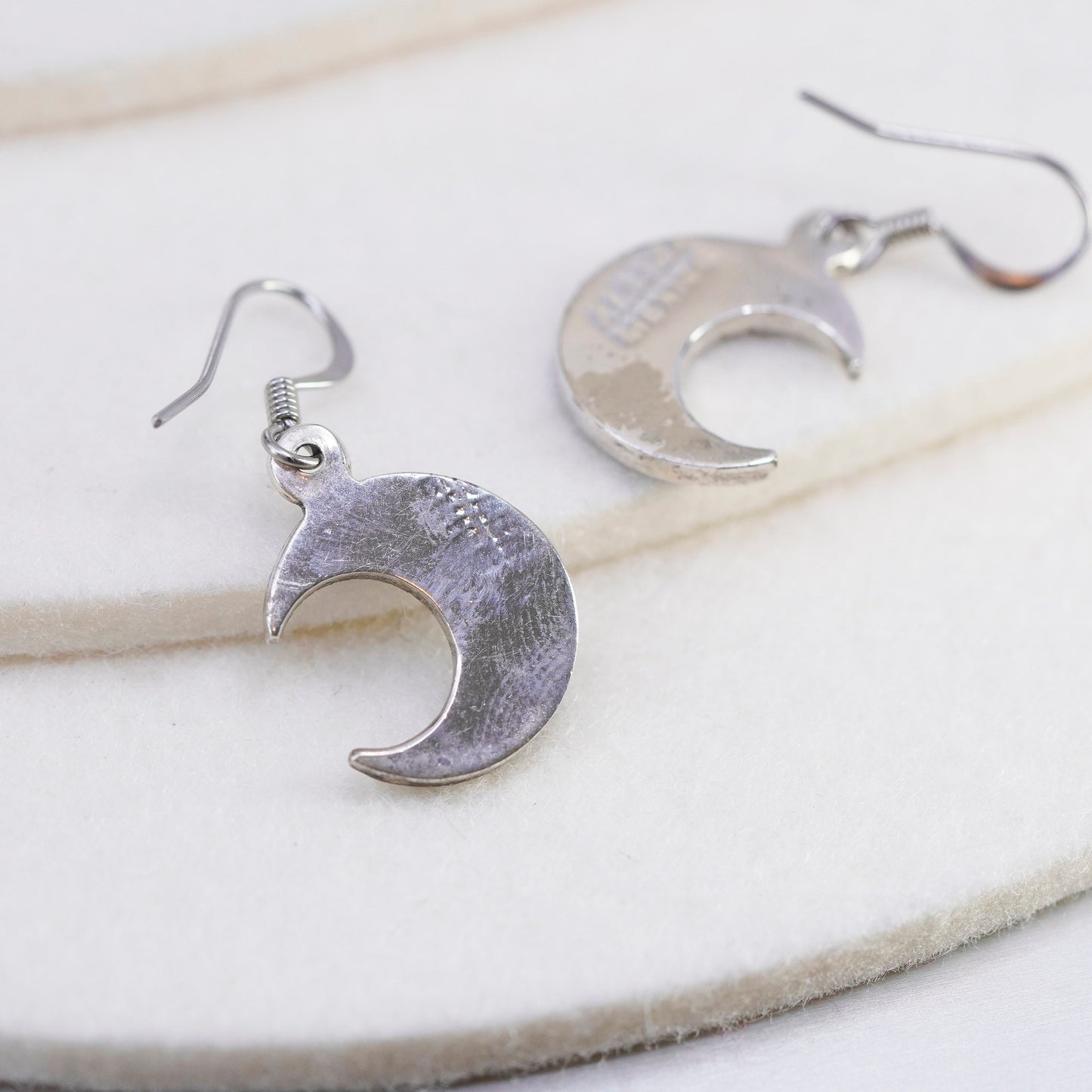 Vintage Sterling 925 silver handmade moon earrings with enamel inlay