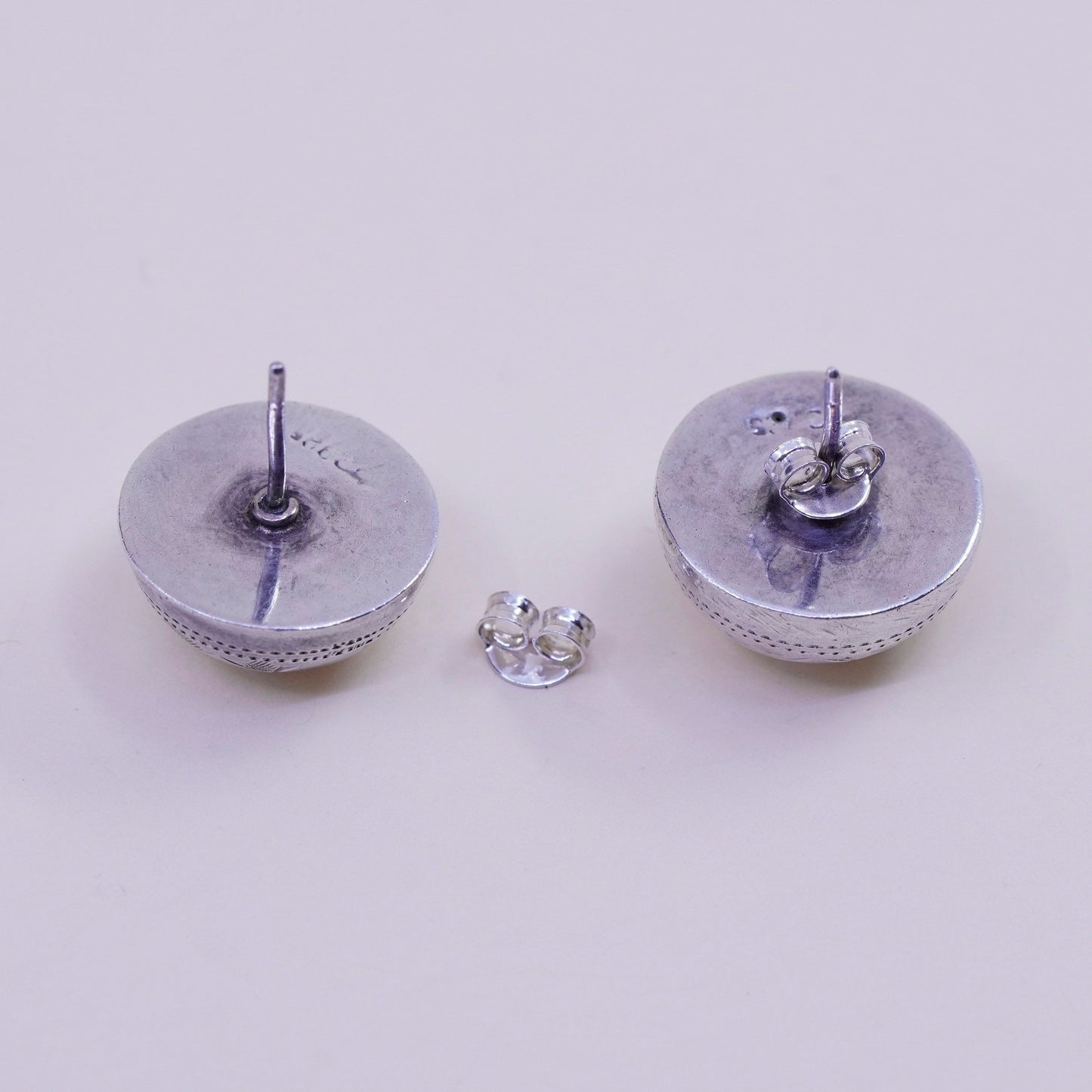 0.75”, Vintage sterling silver button studs, handmade puffy 925 earrings