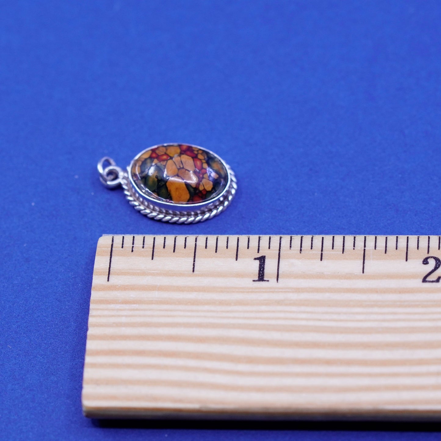 Vintage sterling silver handmade pendant, 925 resin wood