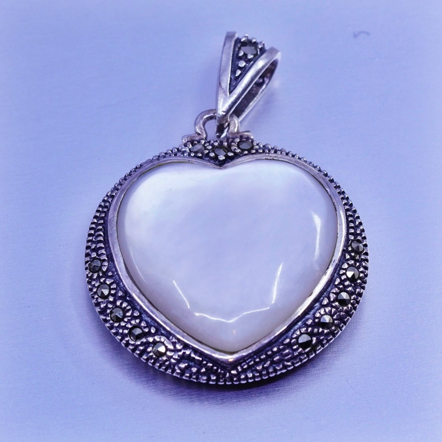 Sterling 925 silver handmade double sided pendant heart moonstone Marcasite