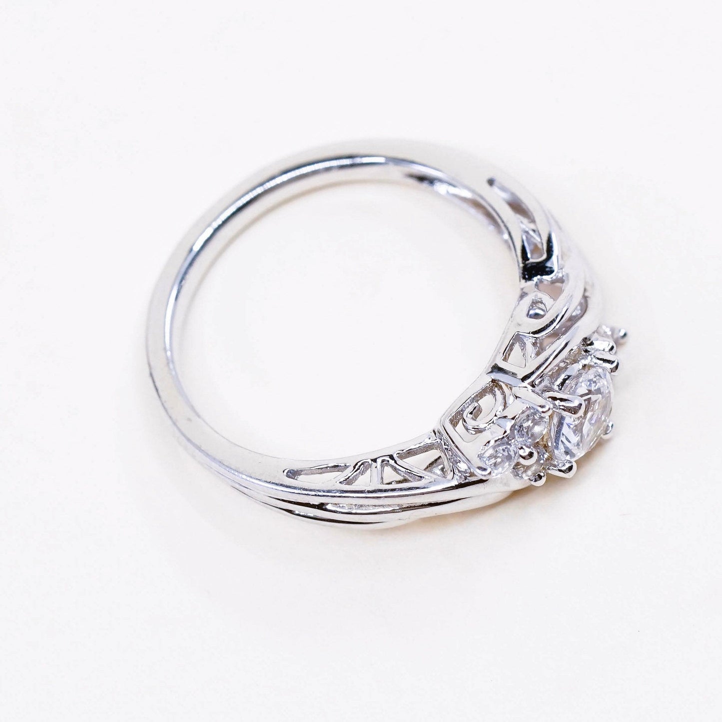 Size 7, Vintage handmade sterling silver princess cut crystal ring