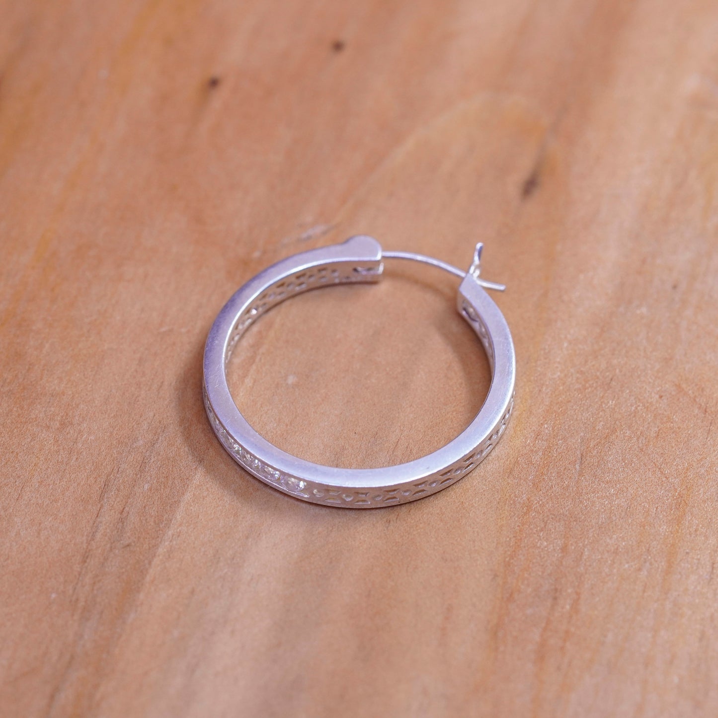 1”, vintage Sterling silver handmade earrings, 925 hoops with cluster crystal