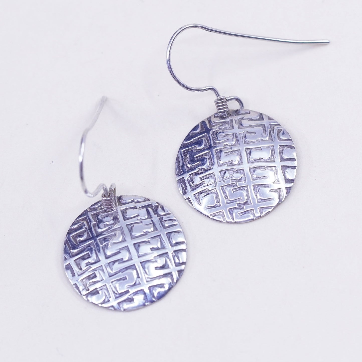 Vintage Hammered textured Disc Sterling 925 Silver Earrings
