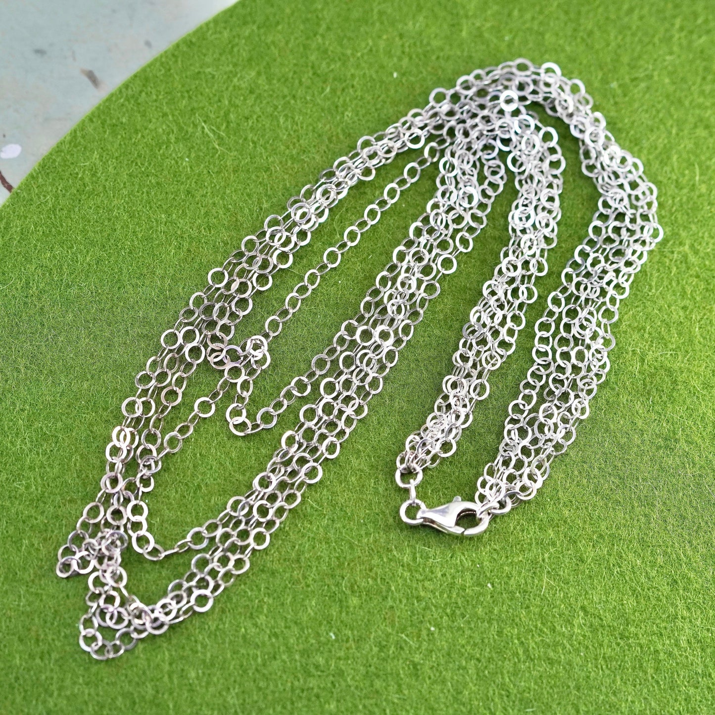 16”, Italy Sterling 925 Silver multi flatten circle Chain Necklace