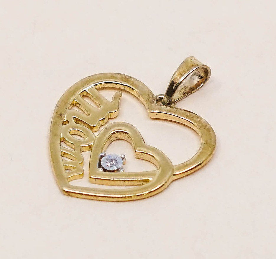 VTG Sterling silver Pendant, solid 925 silver heart with real diamond