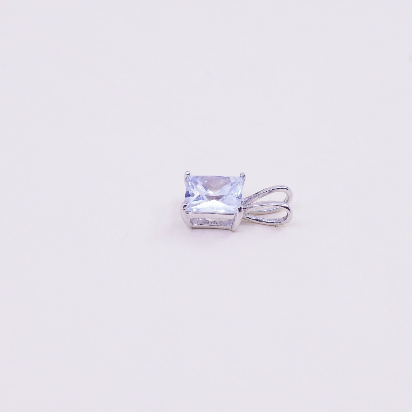 Vintage sterling silver square cz pendant, 925 charm, stamped 925