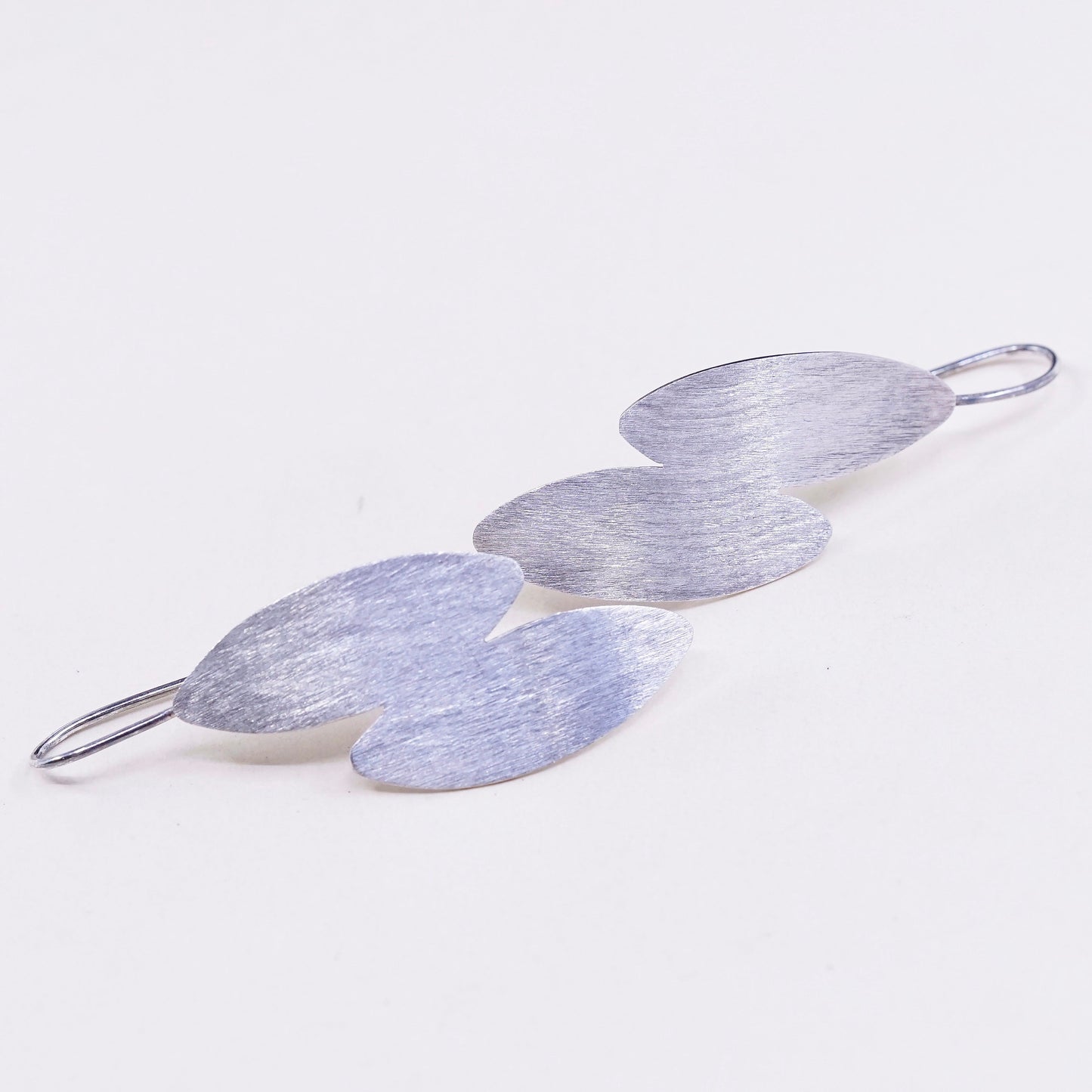 vtg Sterling silver handmade earrings, geometric leaf drops, Matt surface