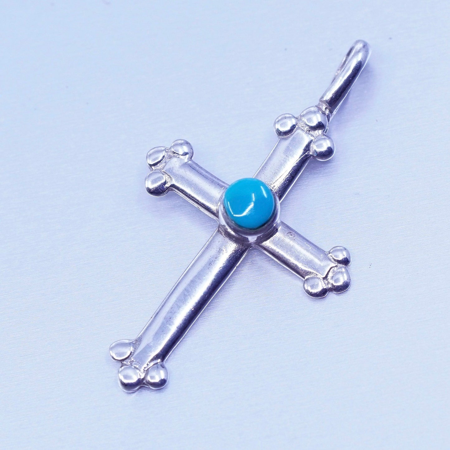 antique Native American USA sterling 925 silver cross pendant with turquoise