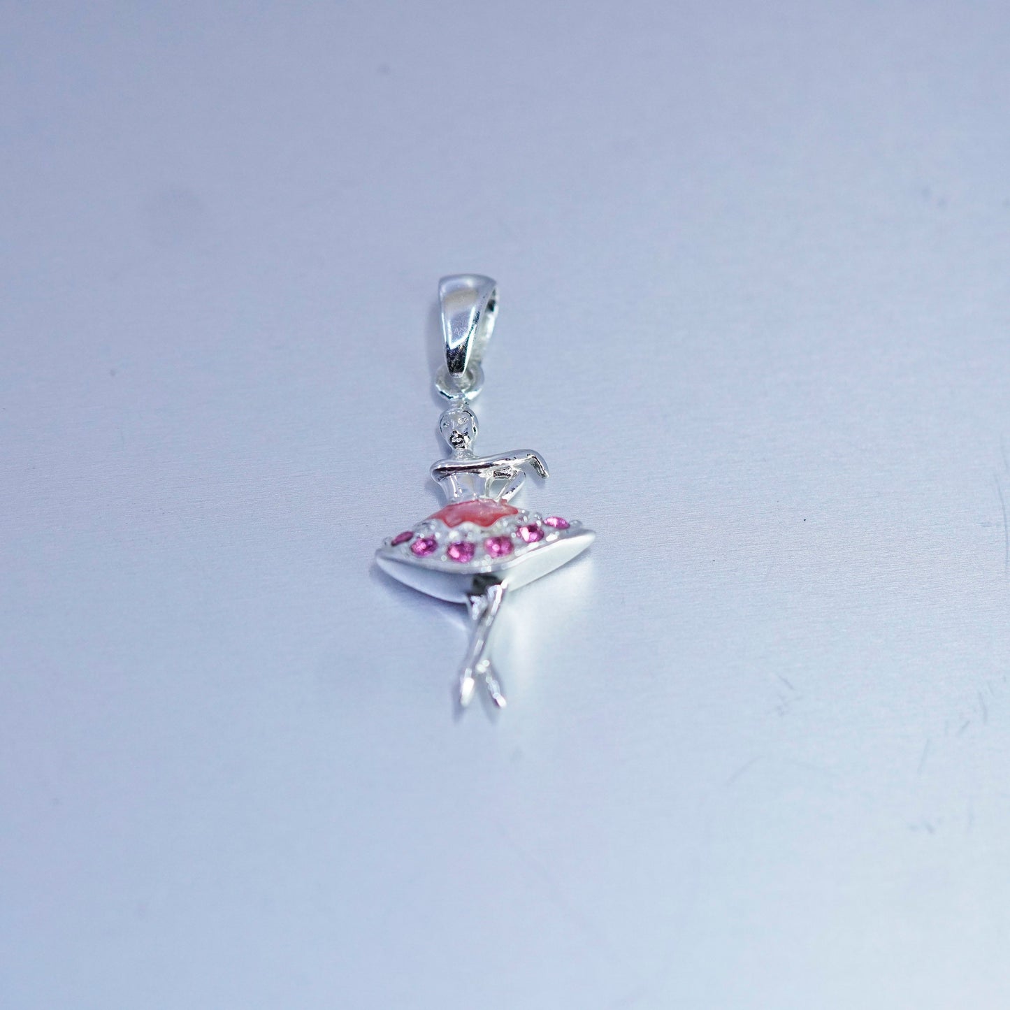 vtg sterling 925 silver handmade ballerina dancer charm pendant pink Crystal