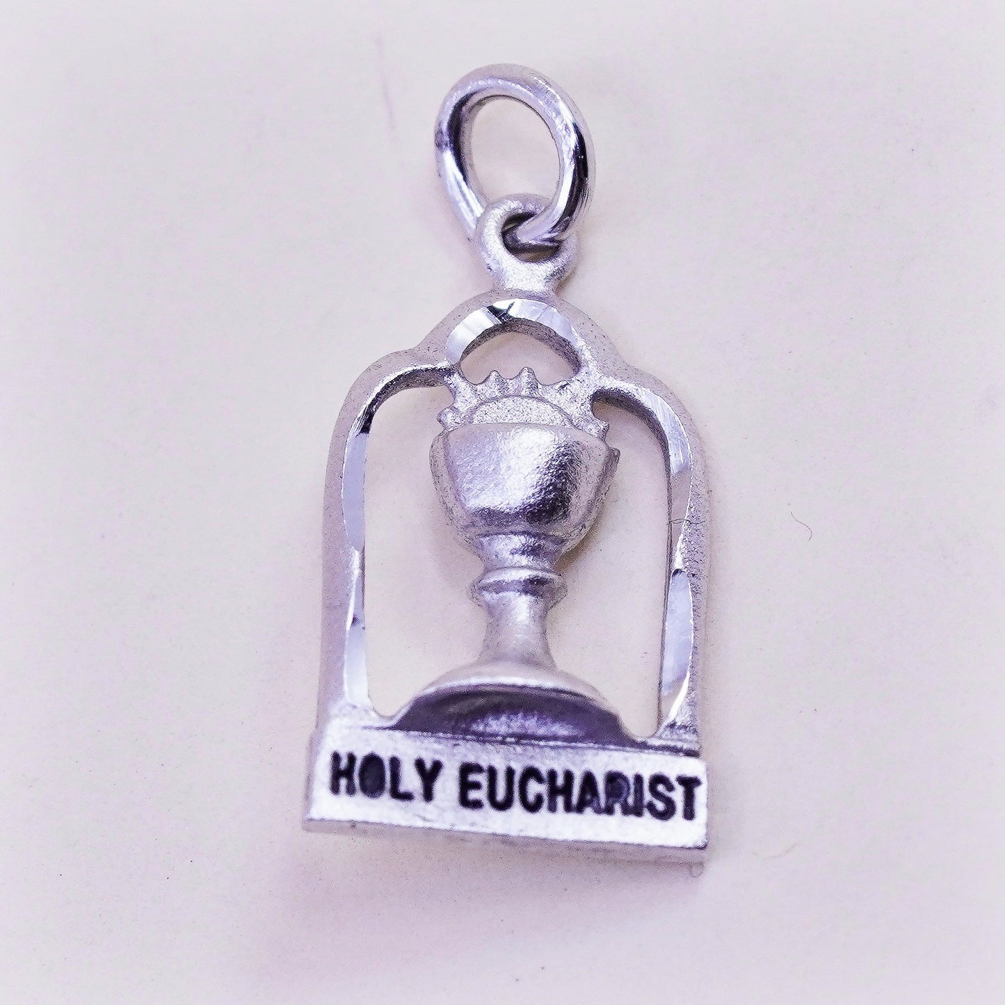 vtg sterling silver handmade cup charm, 925 pendant embossed “holy Eucharist