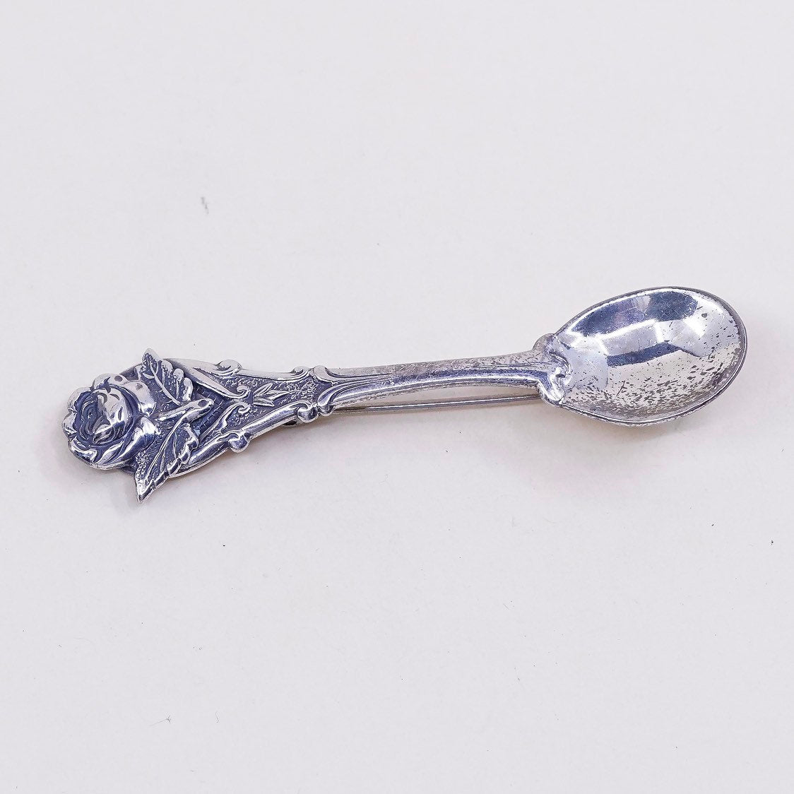 vtg sterling silver handmade brooch, 925 spoon pin by jewel art