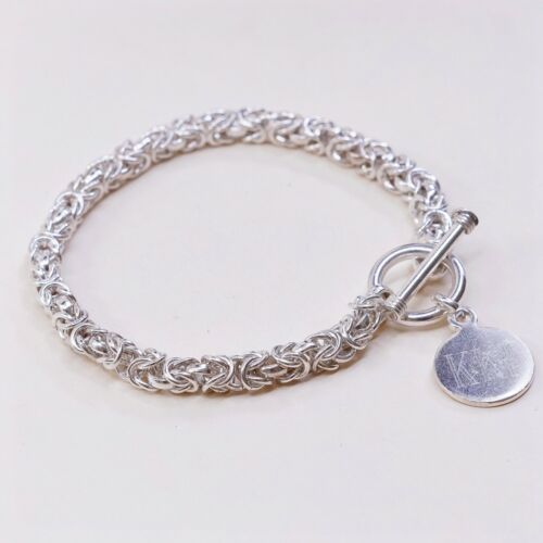 6.75”, Vtg Sterling 925 Silver Handmade Birdcage Byzantine Bracelet W/ Tag Charm