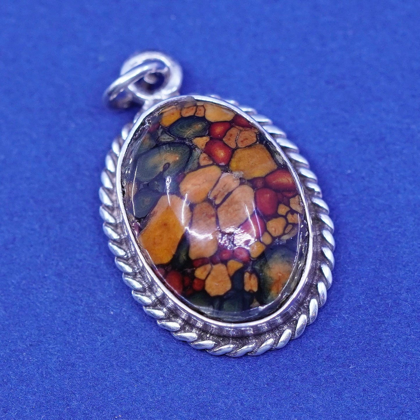 Vintage sterling silver handmade pendant, 925 resin wood