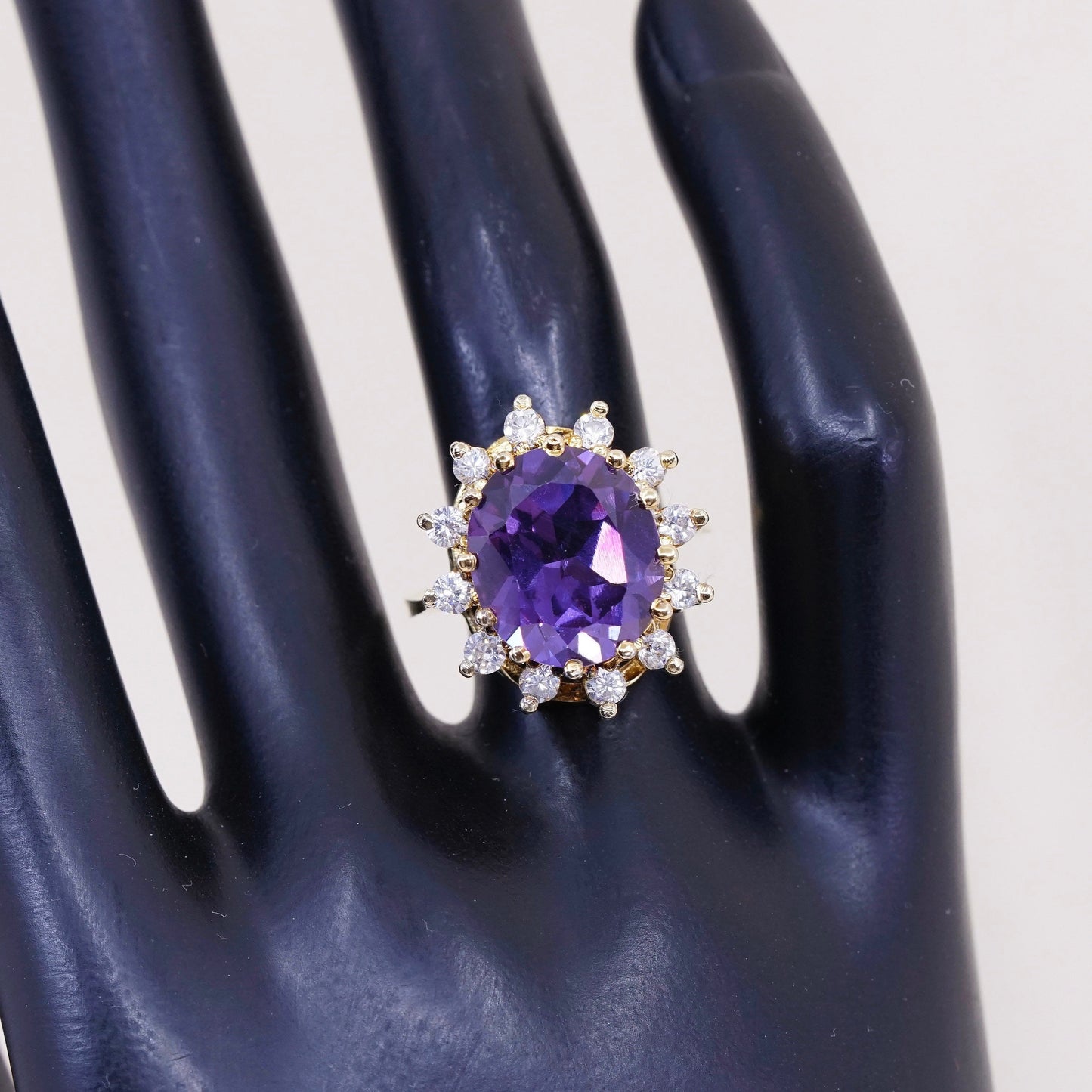 sz 7, Vermeil gold over sterling silver 925 cocktail ring with amethyst and Cz