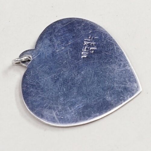 Vintage sterling silver handmade pendant, 925 heart charm Embossed Pattern