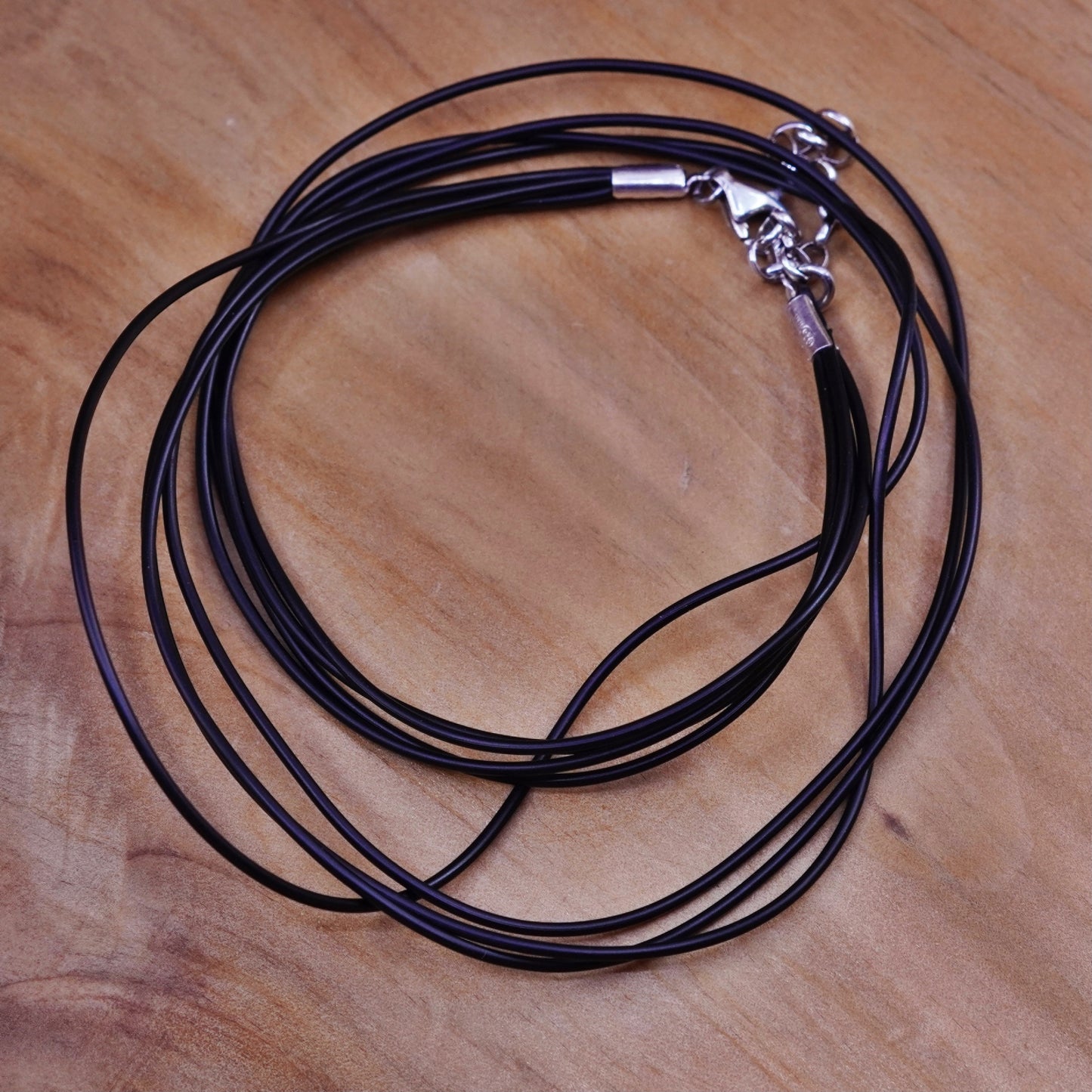 16+2”, handmade necklace, black rubber chain choker sterling silver clasp