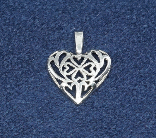 VTG Sterling silver handmade pendant, 925 filigree heart, stamped 925