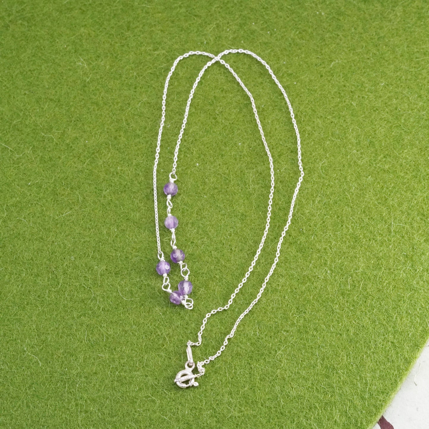 17”, Sterling silver handmade necklace, 925 circle chain with amethyst beads