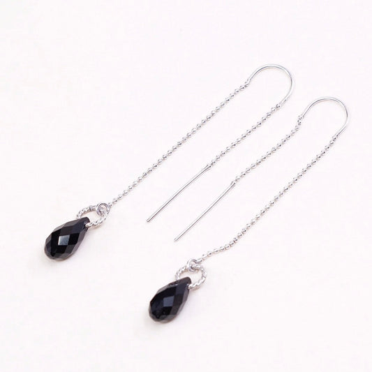 VTG sterling silver handmade earrings, 925 chain w/ teardrop obsidian dangles