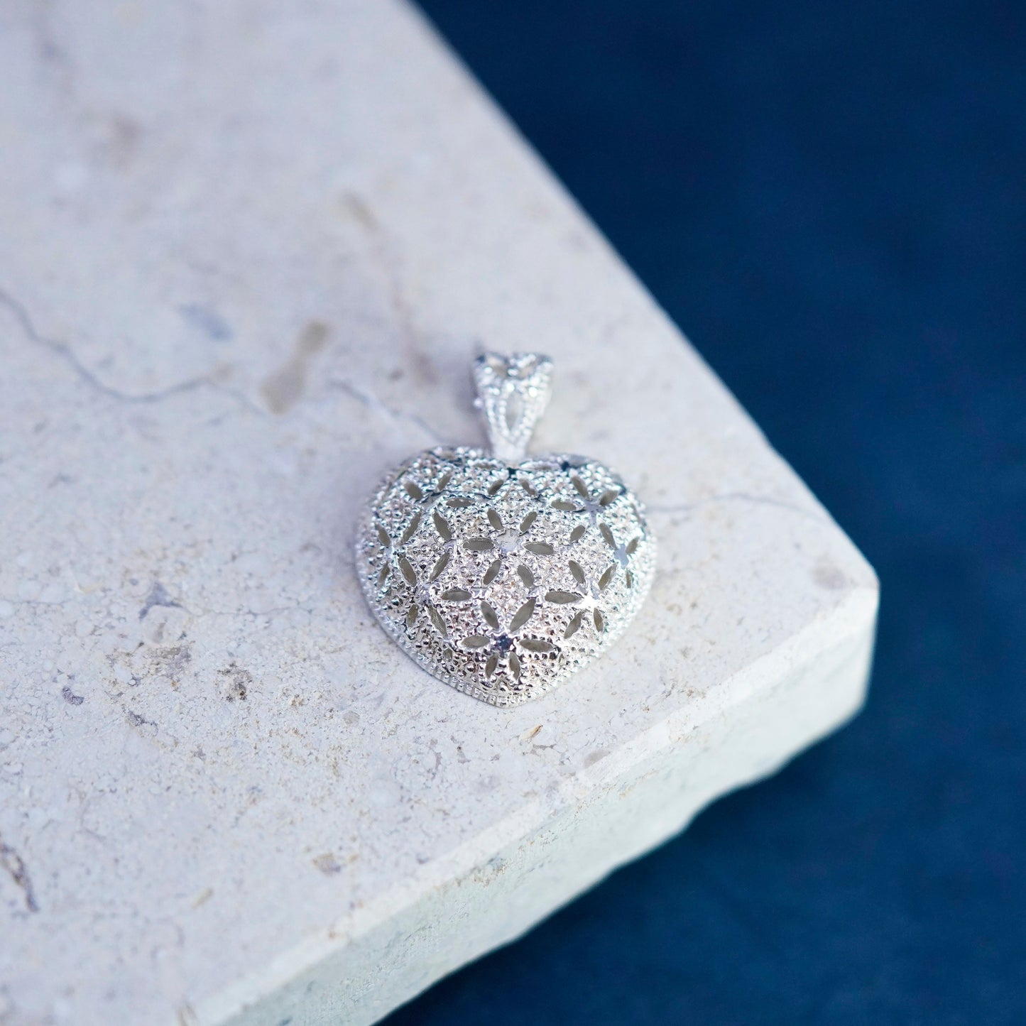 Vintage Sterling silver handmade pendant, 925 filigree heart