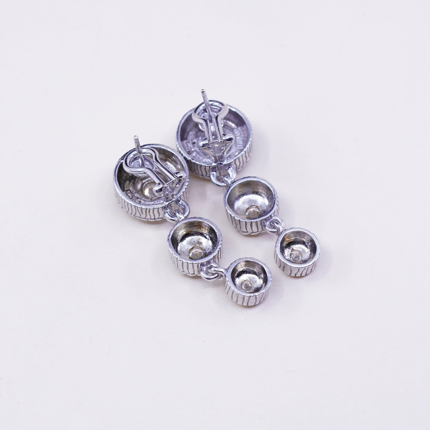 vtg Judith Ripka Sterling 925 silver handmade earrings round diamonique dangles
