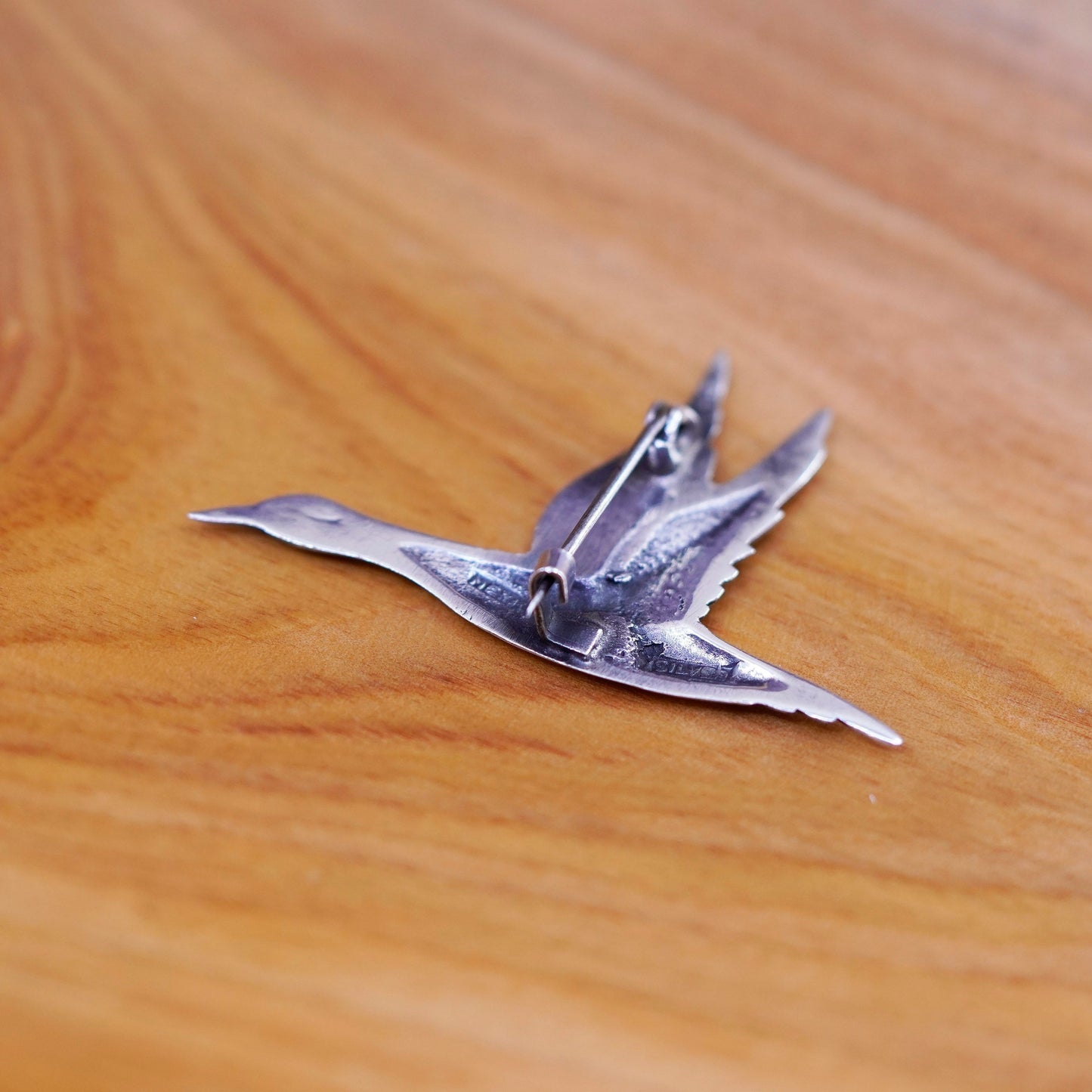 Vintage Native American handmade sterling 925 silver bird Geese brooch pin