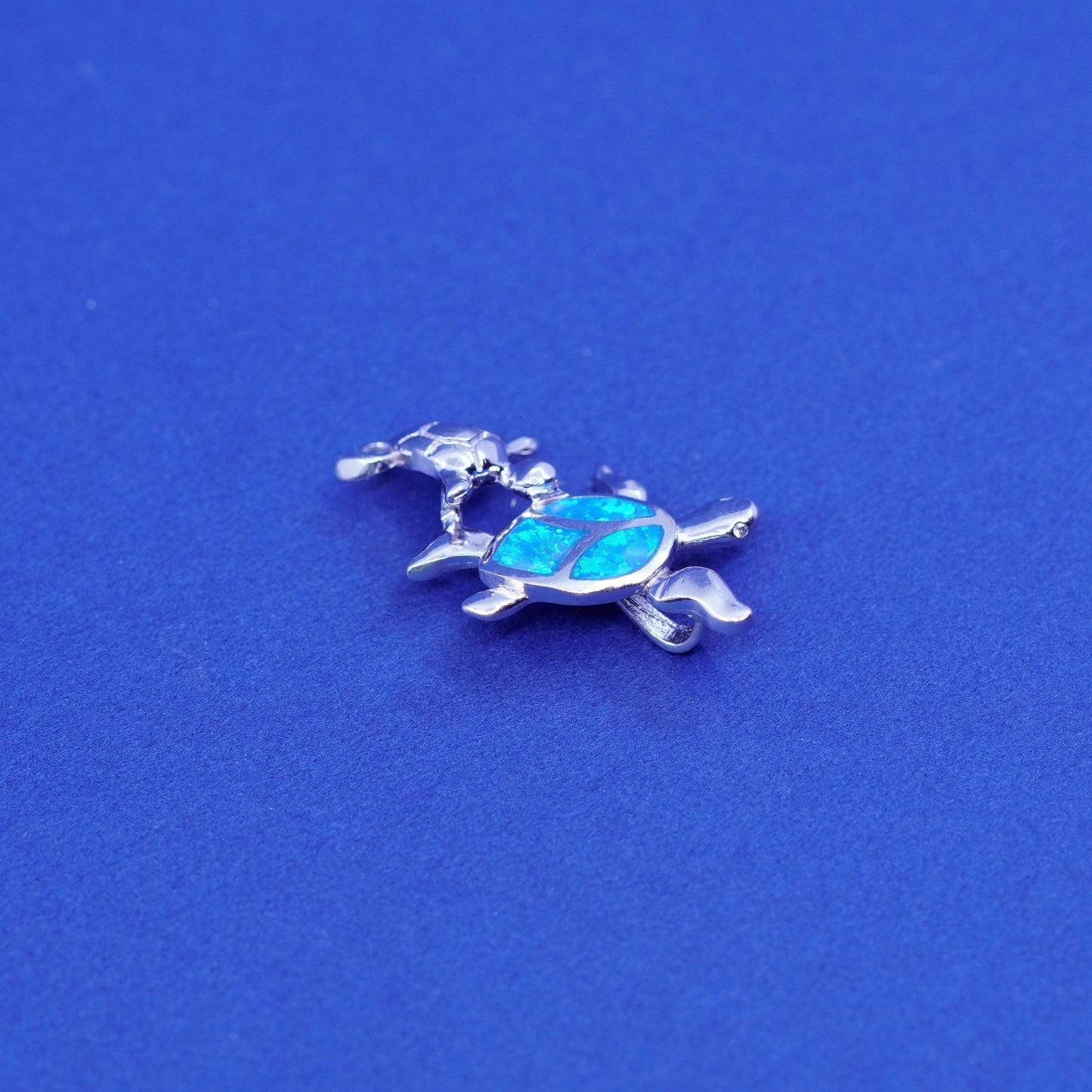 Vintage Sterling silver handmade pendant, 925 turtles with opal inlay