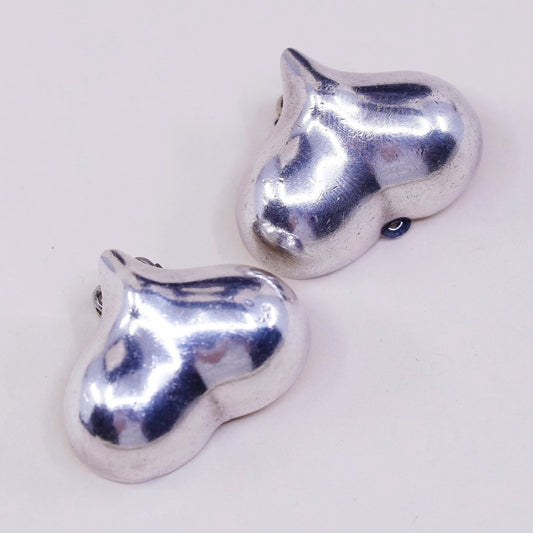 vtg Zina Sterling silver clip on earrings, Modern 925 silver heart