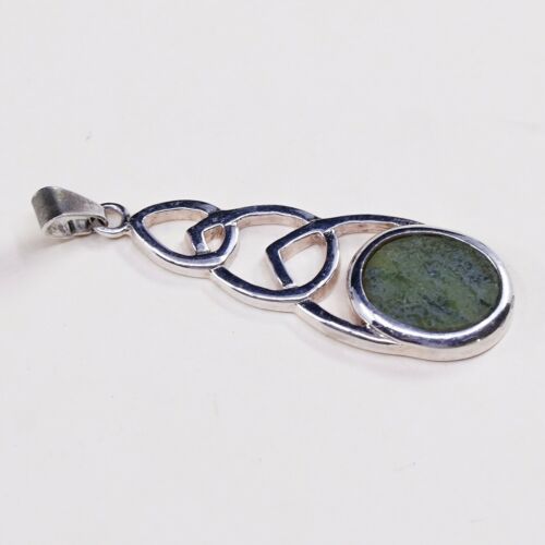 Vtg Sterling Silver Handmade Pendant solid 925 silver w/ Oval jade, Stamped 925