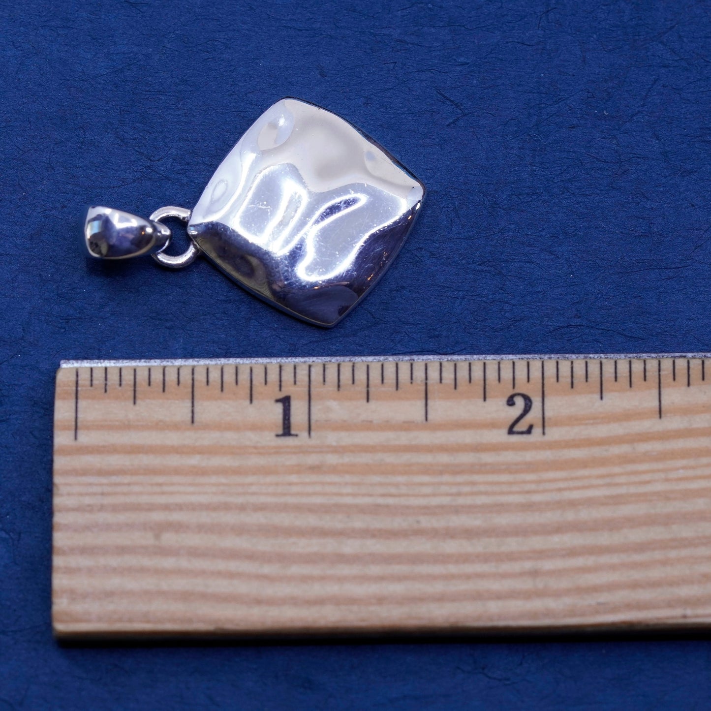 Vintage sterling 925 silver handmade pendant, modern swirl square charm