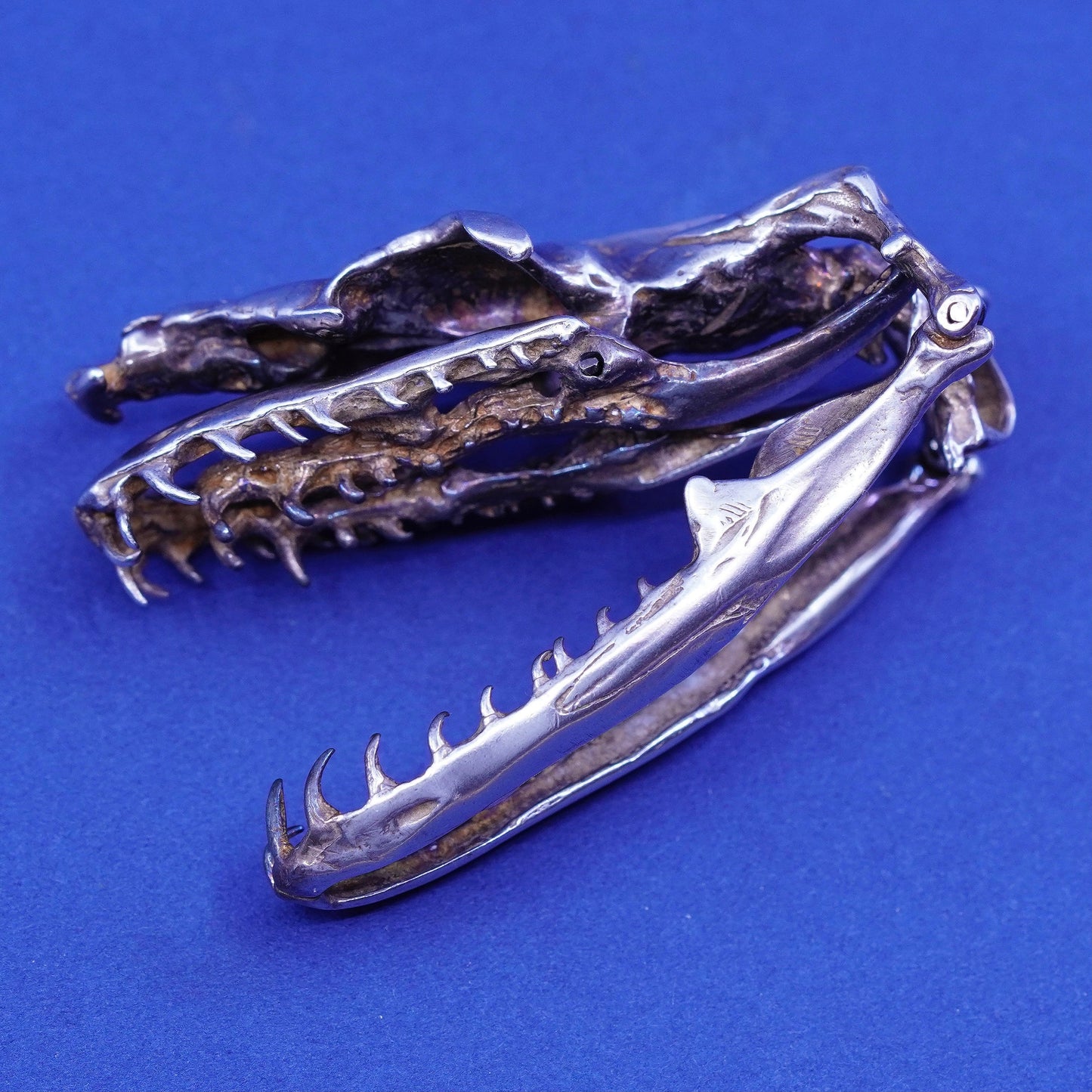 rare sterling 925 silver handmade snake head skeleton pendant movable joints