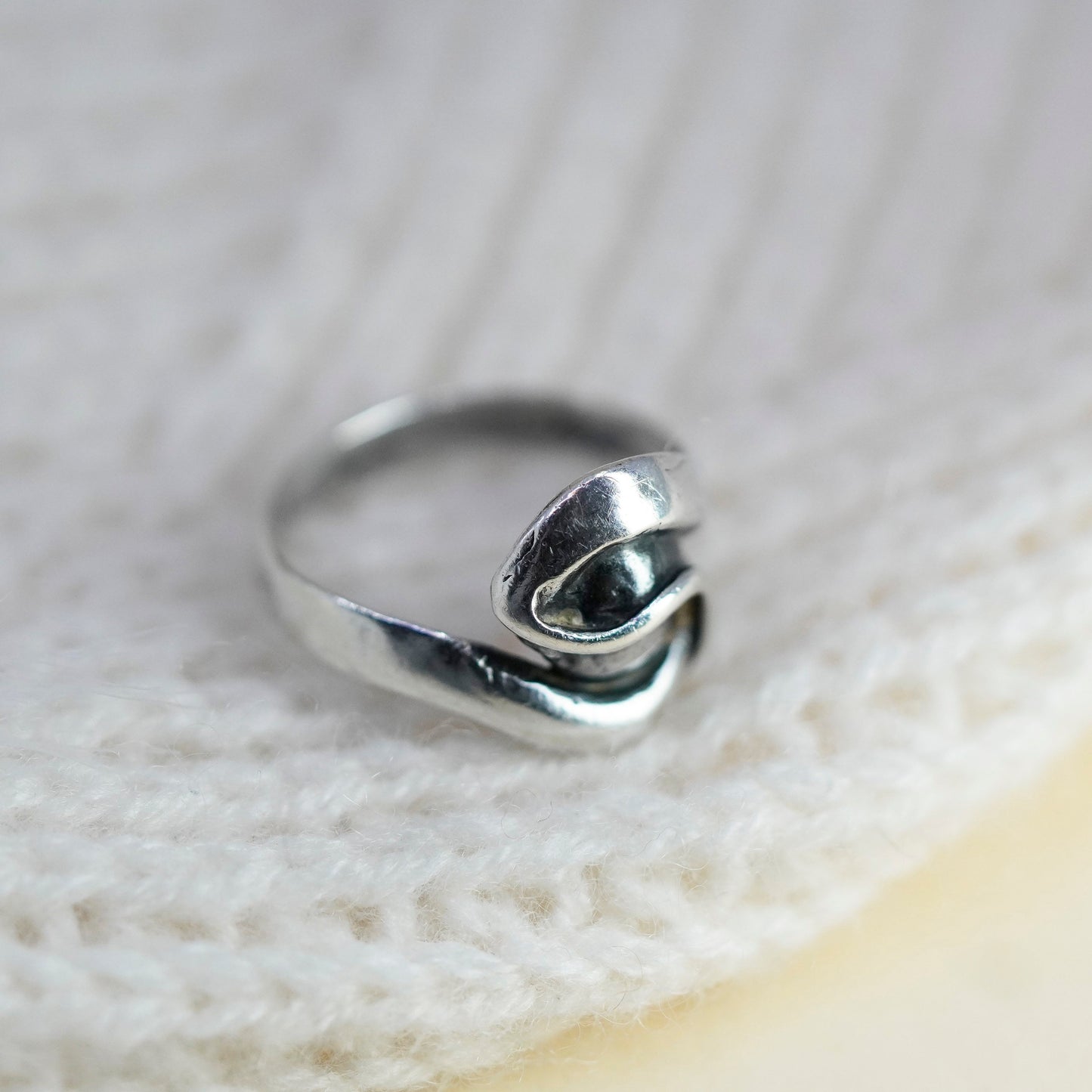 Size 6.5, sterling 925 silver handmade ring, wavy band, minimalist, modernist