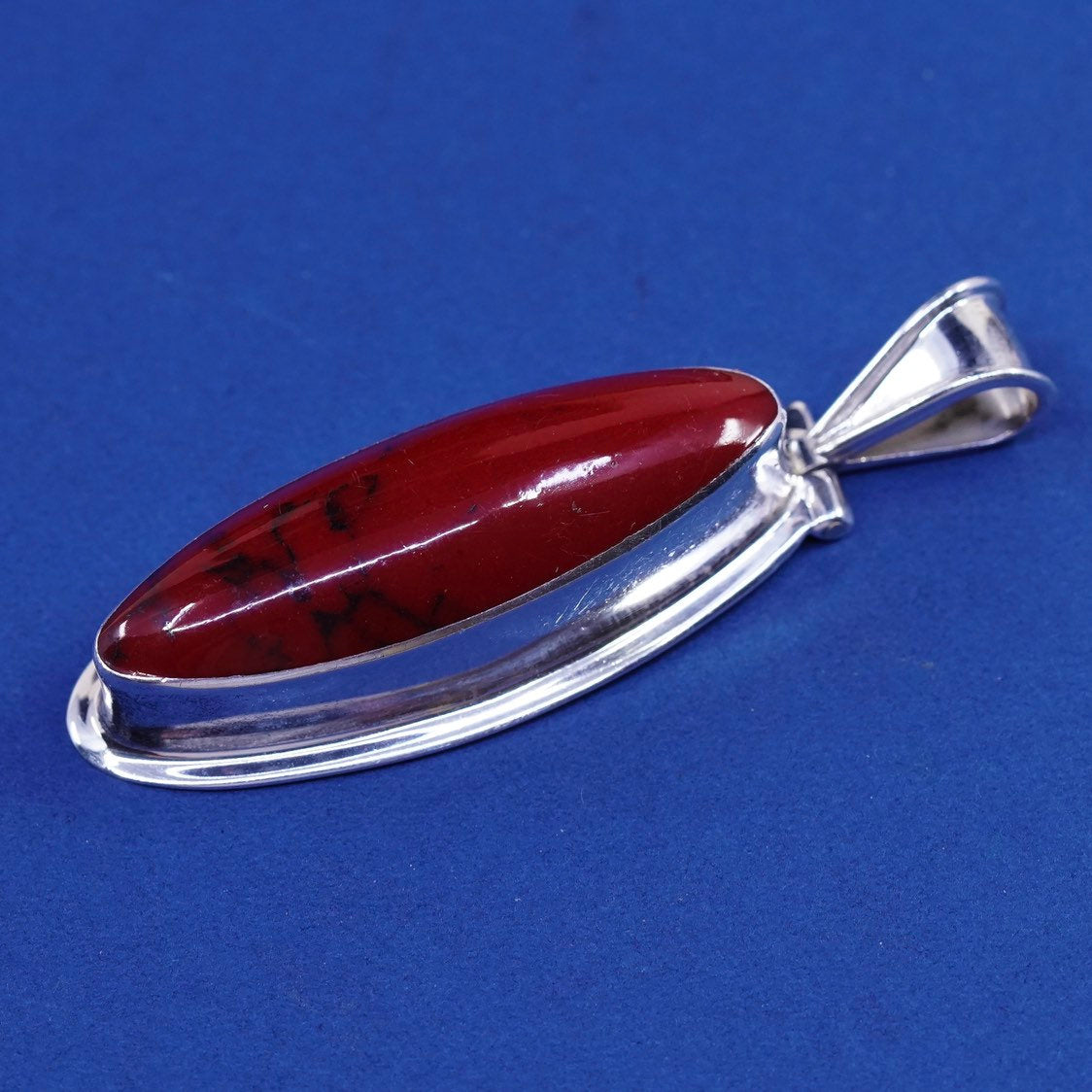 vtg sterling silver handmade pendant, 925 w/ red jasper